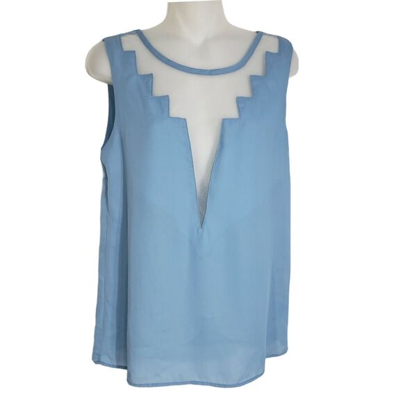 TOBI Womens Blouse Top Size Small Blue Cut Out Mesh Sheer Sleeveless Polyester - Picture 1 of 9